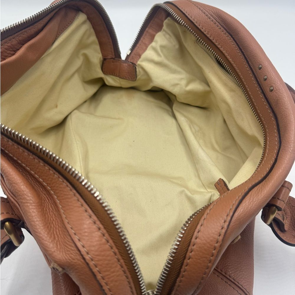 Auth Chloe Caramel Brown Leather Studded Auore Top Handle Duffel Tote Bag - Picture 16 of 16